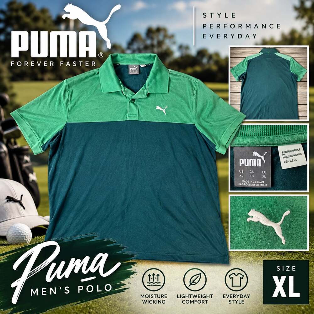 Puma Essential+ Block Men's Polo Size XL Green Teal Colorblock